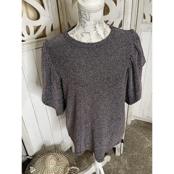 Happy x Nature Women's Ruffle Metallic Purple Black Blouse Top Size Small - Picture 1 of 6